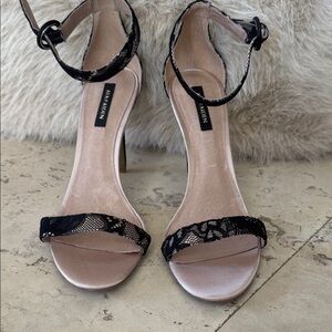 Ava &Aiden Black Lace Ankle Strap Heels